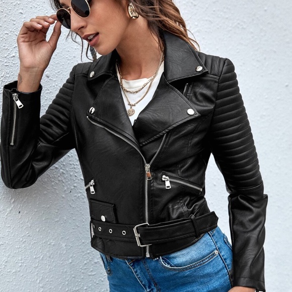 Camel leather zipper biker moto motorcycle jacket - Picture 2 of 9